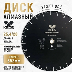 Характеристики дисков алмазных универсальных Keos Professional 350 мм